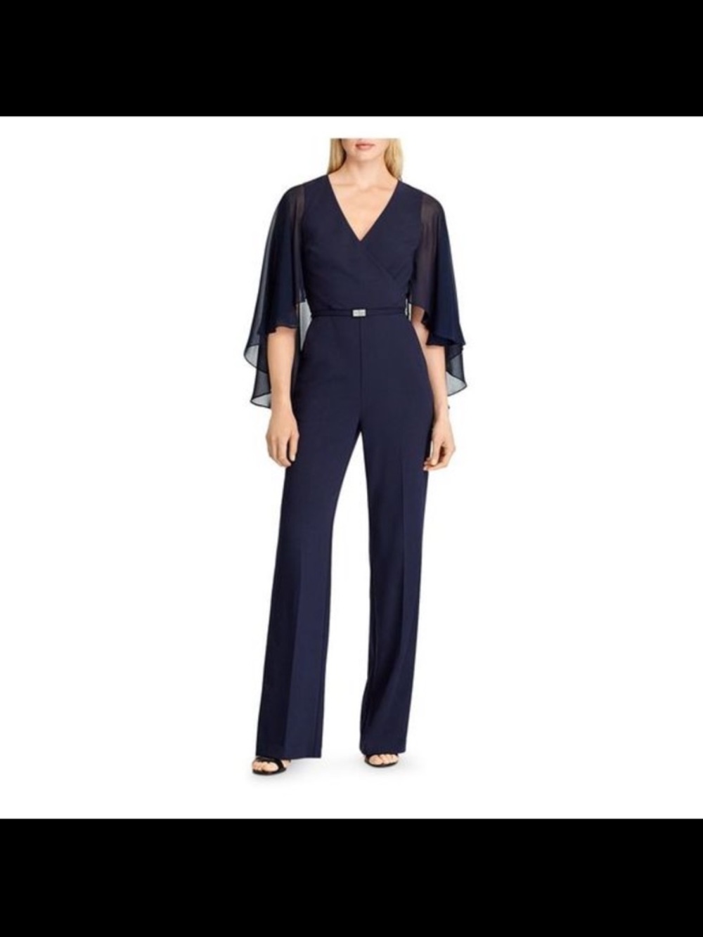Lauren Ralph Lauren Navy Cape Sleeve Jumpsuit Size 10 NWT Elegant - Picture 13 of 14